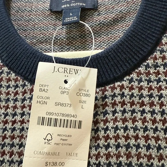 J. Crew Men's Blue and Maroon Crewneck Sweater - Picture 2 of 8